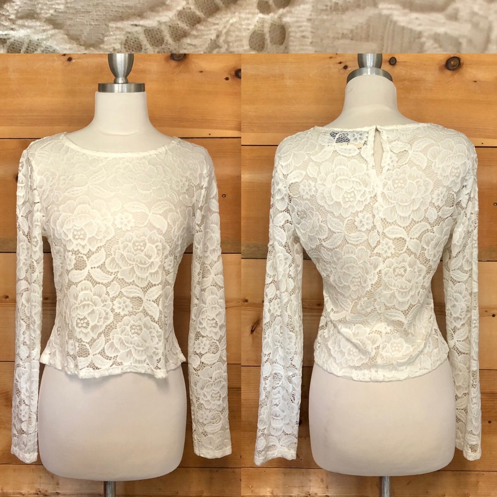 BHLDN lace long sleeve floral lace topper